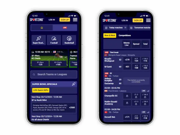 Sportzino sportsbook interface on mobile 