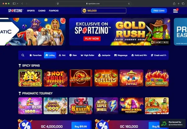 Sportzino casino platform interface 